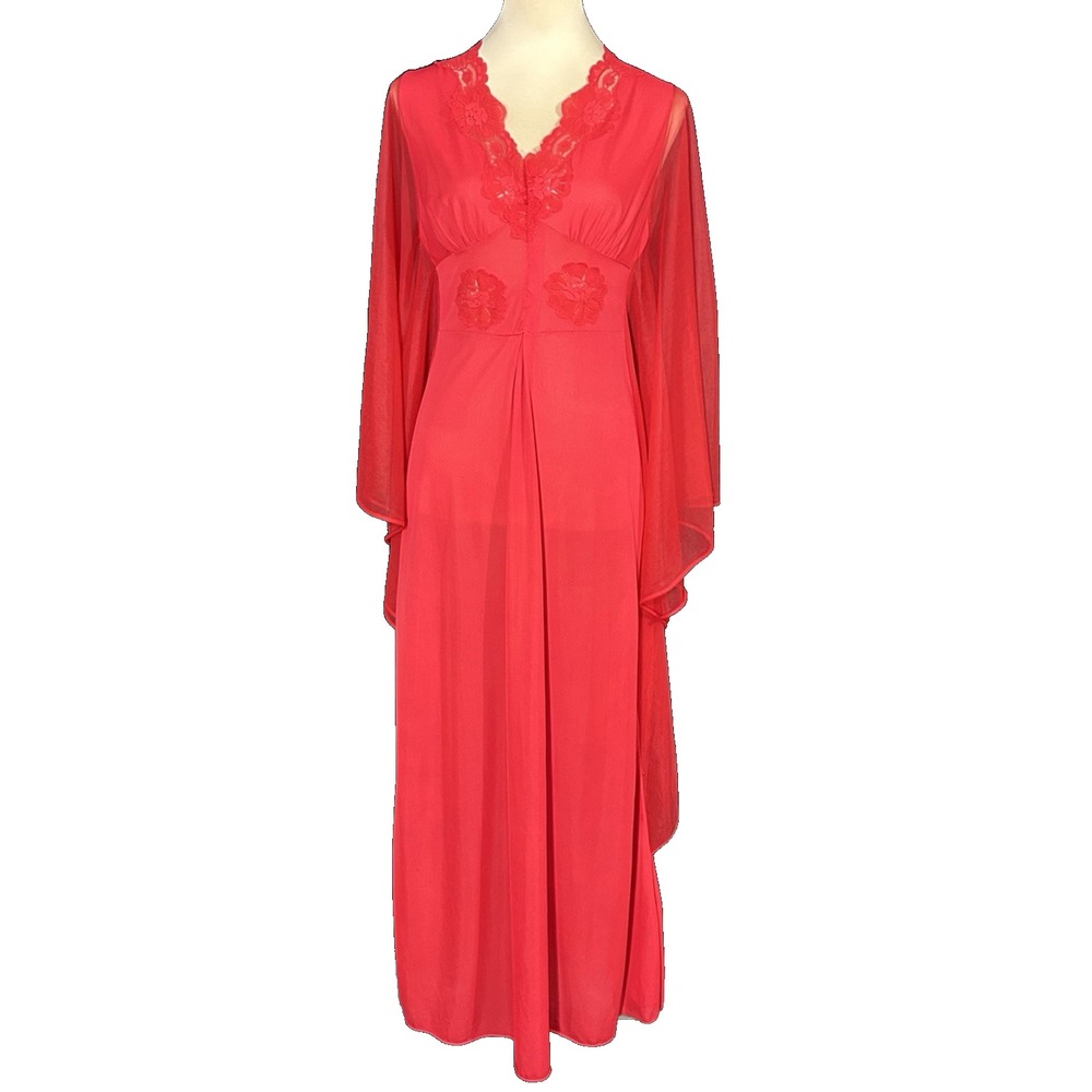 Glamorous Vintage 70s Vibrant Maxi Dress with Chiffon Angel Sleeves Size Small